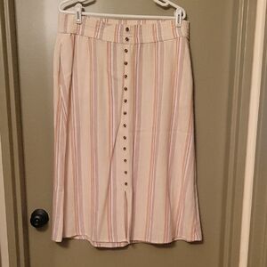 Sonoma Cream and Tan Striped Midi Skirt
